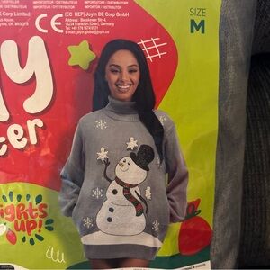 Giggling Getup LED Light Ugly Christmas Turtleneck Sweater Dress Snowman Size M